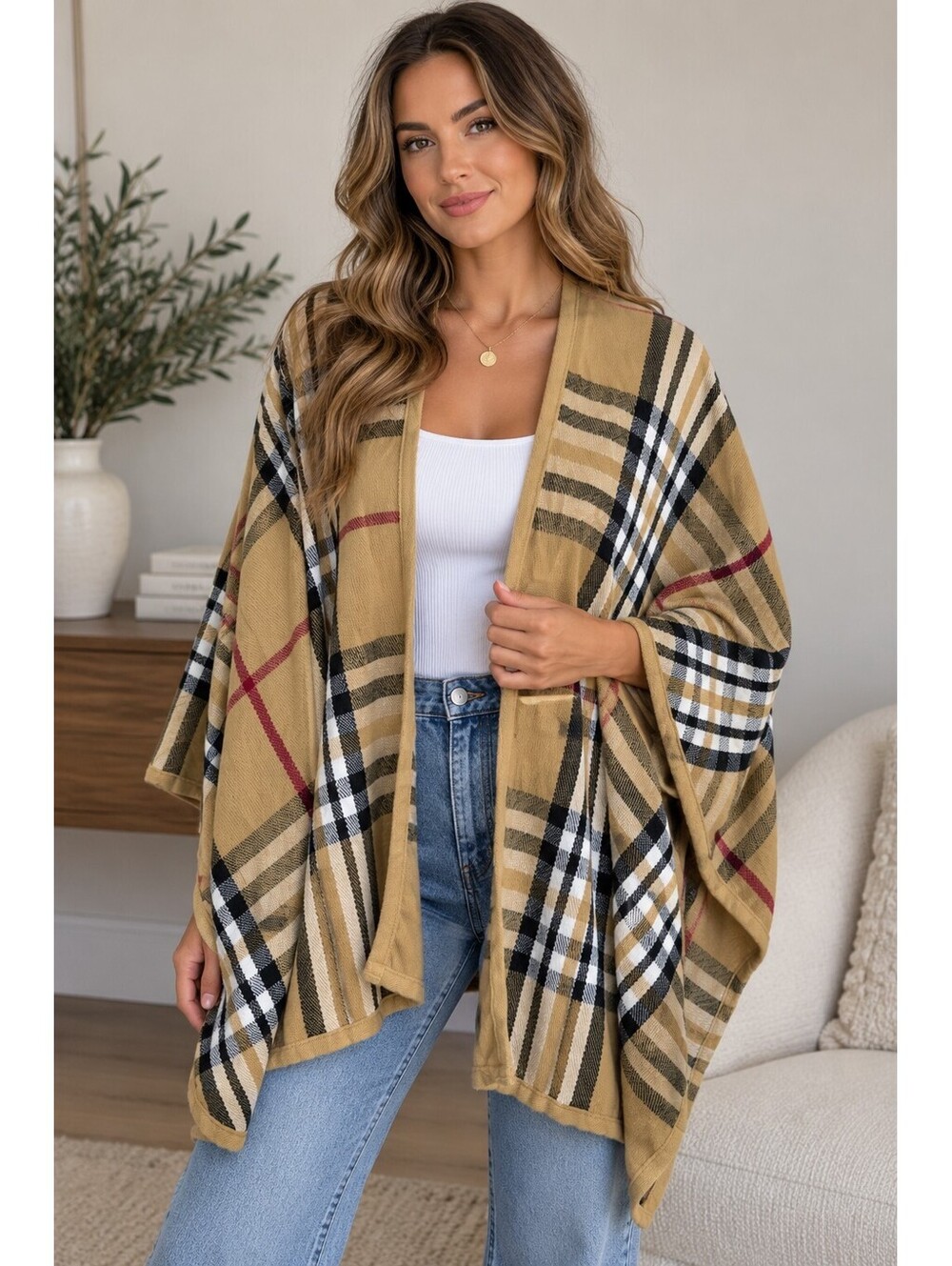 Charter Club Plaid Ruana Wrap Poncho One Size